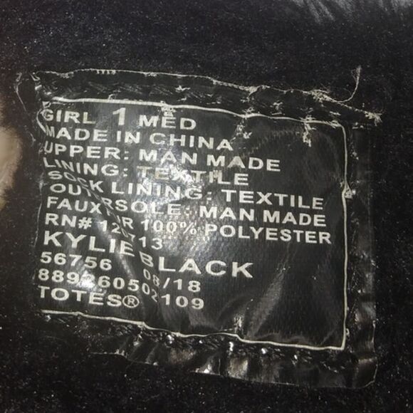 Totes Mackenzie Girls Pre-owned Black & White Weatherproof Winter Boots - sz. 1 - Picture 6 of 6